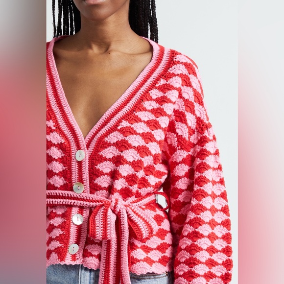 FARM RIO stitch, belted crochet sweater cardigan- size small - Picture 4 of 15